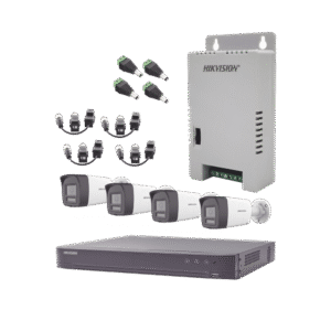 Kit Audio Bidireccional TurboHD 4K-3K / DVR 4 Canales 4K / 4 Cámaras Bala (Exterior) con Bocina y Microfóno Integrado 3K / 1 Fuentes de Poder / Accesorios