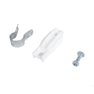 Aislador de paso o esquina de color BLANCO con abrazadera incluida de 1 Pulgada para uso en poste cerco eléctrico